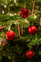 Closeup of Christmas tree decoration ornament with blur bokeh background