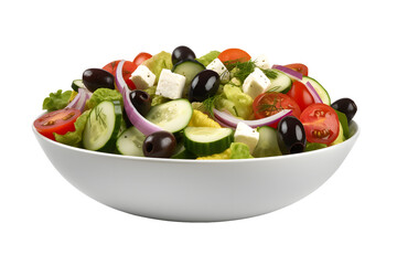 Greek salad on a plate - obrazy, fototapety, plakaty