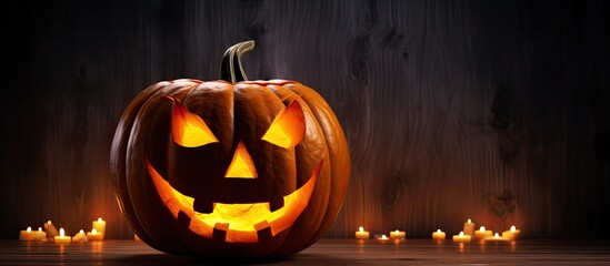 Traditional Halloween pumpkin at night.