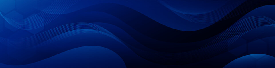 Abstract dark blue banner color with a unique wavy design. It is ideal for creating eye catching headers, promotional banners, and graphic elements with a modern and dynamic look. - obrazy, fototapety, plakaty