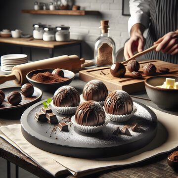 &Eacute;xtasis de Cacao: Un Primer Plano de una Trufa de Chocolate, Dulce Tentaci&oacute;n: Retrato de una Trufa de Chocolate, Lujo Oscuro: Un Vistazo a la Trufa de Chocolate Perfecta