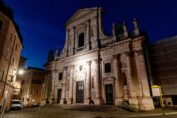 The Basilica of San Giovanni dei Fiorentini illuminated at night