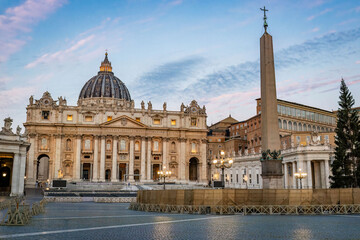 Fototapeta na wymiar St. Peter's Basilica and Obelisk of St Peter's Square in Vatican, Italy