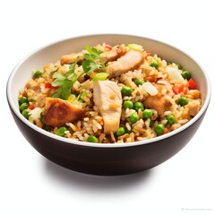 fried rice with chicken and vegetables real photo