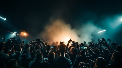A concert or live performance with a crowd of people enjoying the music and entertainment. the dynamic atmosphere of a music eventer - obrazy, fototapety, plakaty