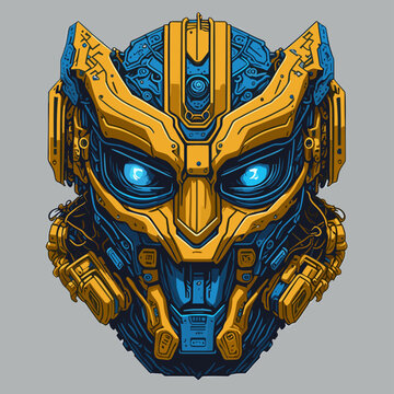 2D Vector Cartoon Illustration futuristic transformers face robotic technology machine mechanical
