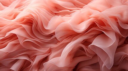 A delicate sea of rose petals cascades over a soft peach fabric, revealing the wild beauty and fluid grace of a blooming pink flower - obrazy, fototapety, plakaty