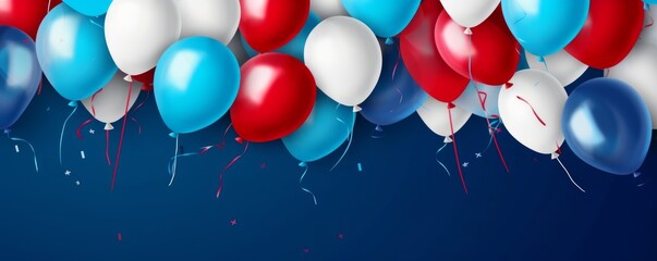 Happy President's Day, Constitution, Elections concept. Banner With Glossy American Tricolor Balloons Decorated Background. Generative AI - Powered by Adobe