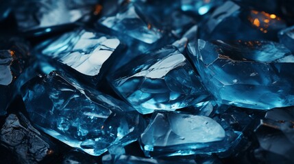 Sparkling crystals of frozen winter, these blue ice cubes rest like quartz gems, inviting a refreshing chill to quench the thirst of the soul - obrazy, fototapety, plakaty