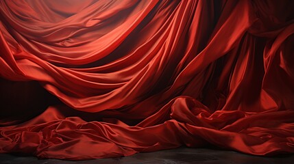Obraz premium Velvety maroon cascades over a shadowed stage, beckoning to reveal the secrets of an intimate indoor performance