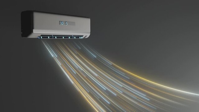Concept animation of an air conditioning unit with the air flow motion