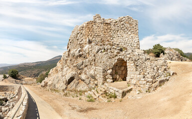 Ruins  of northern tower of the medieval fortress of Nimrod - Qalaat al-Subeiba, located near the border with Syria and Lebanon on the Golan Heights, in northern Israel