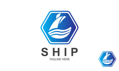 Negative Space Ship Logo Design Template. 