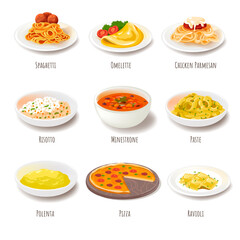 Italian cuisine, menu for restaurants and canteens