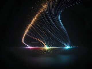 transparent glowing threads, glowing lines, black background, for design, isolated