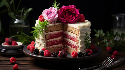 Obraz na płótnie Canvas chocolate cake with strawberries HD 8K wallpaper Stock Photographic Image 