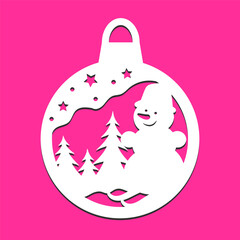 Christmas ball with Snowman. Christmas stencil for cutting and sublimation