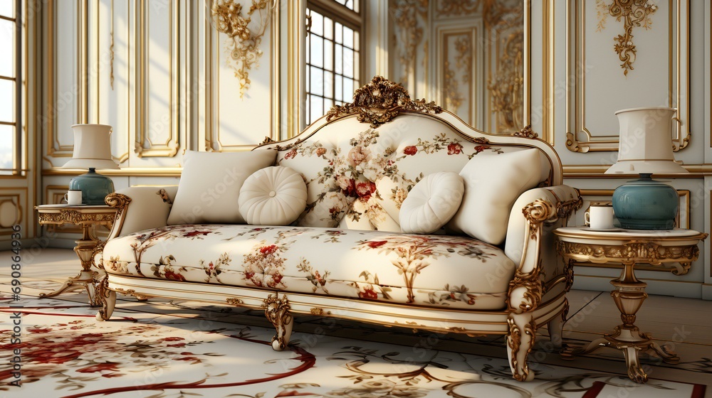 Wall mural An interior design image featuring luxurious and classic furniture. The room is adorned with antique elements, creating an elegant and rich atmosphere