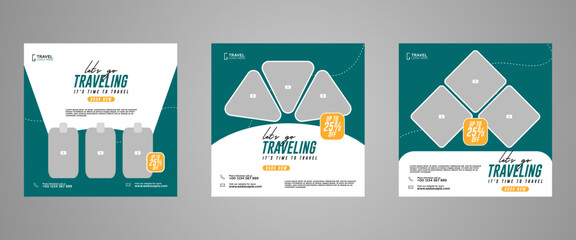 Holiday travel, traveling or summer beach travelling social media post or web banner template design. Tourism business marketing flyer or poster with abstract digital background, logo and icon.