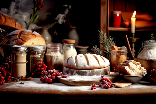 Still life baking christmas scene, photography,Realistic Detail, Super resolution, ultra high details. 