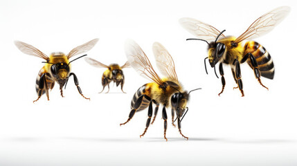 Honey bees isolated on white background - obrazy, fototapety, plakaty