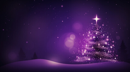 Obraz na płótnie Canvas 木と星とコピー スペースを持つ抽象的な紫色のクリスマス カードGenerativeAI