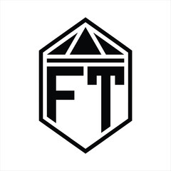 FT Letter Logo monogram simple hexagon shield shape with triangle crown isolated style design