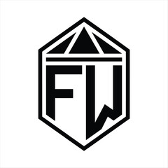 FW Letter Logo monogram simple hexagon shield shape with triangle crown isolated style design