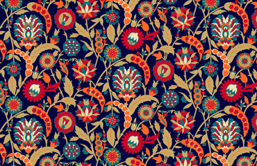  seamless pattern of vintage flowers, ethnic vibe, grunge design,  wallpaper style