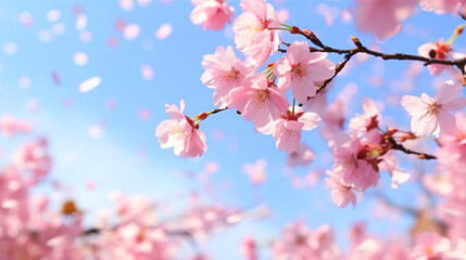 桜吹雪、風に舞う桜の花の花吹雪