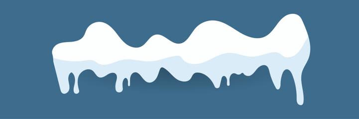 A wite snow, frozen Winter ice vector. Snow and ice. White blue snow pattern. Snow frame decoration isolated on blue background. Christmas ice