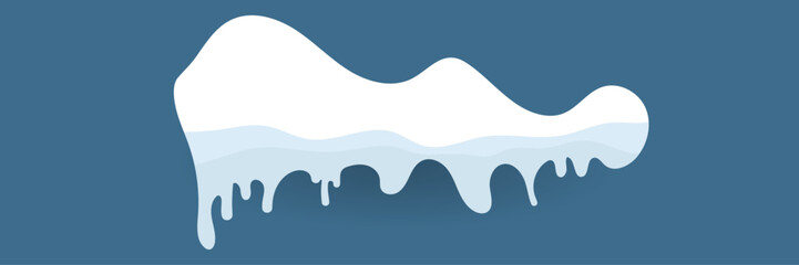 A wite snow, frozen Winter ice vector. Snow and ice. White blue snow pattern. Snow frame decoration isolated on blue background