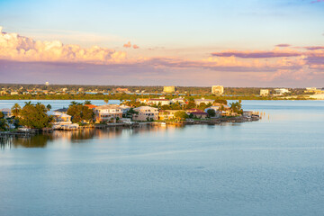 Fototapeta na wymiar beautiful evening seaside scenery at Clearwater Beach, Tampa Florida, US