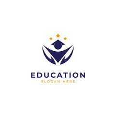 Education logo with people, hand and star shape combination, University graduation icon vector