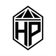 HP Letter Logo monogram simple hexagon shield shape with triangle crown isolated style design