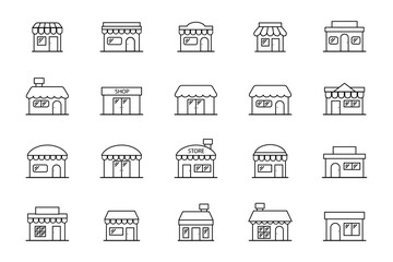 Store icon images on pack. Vector illustration.