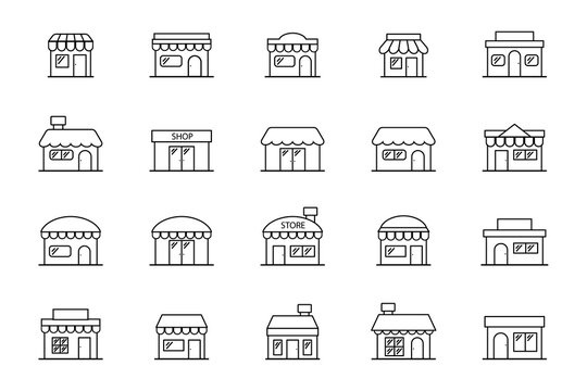 Store icon images on pack. Vector illustration.
