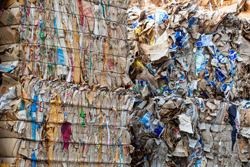 Paper pile and piece of cardboard at the recycle