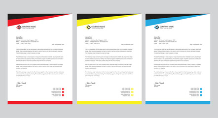 corporate modern letterhead design template with 3 color. official minimal creative abstract professional newsletter corporate modern business proposal letterhead template. - obrazy, fototapety, plakaty