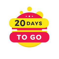 20 days to go countdown banner with megaphone. Modern label design days left icon. count time sale announcement vector template.