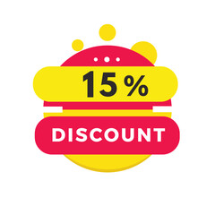 15 percent discount banner, modern label design for sale announcement. Store badge icon or advertising, business. Modern vector design.