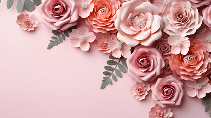 Obraz na płótnie Canvas Elegant papercut floral design on a serene pink background, ideal for spring-themed decor or invitations