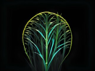 glowing cornfield, glowing lines, black background, for design, isolated