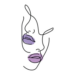 Vector illustration of woman's face. One line drawing. Woman's face.
