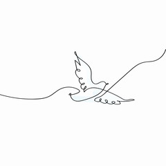 Continuous one line drawing of a flying dove. Vector illustration.

