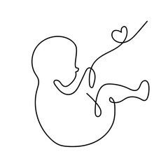 Continuous line drawing of newborn baby with heart. Vector illustration.
