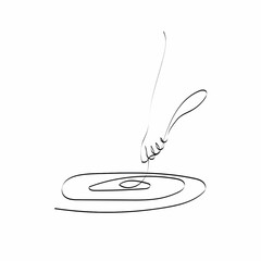 Continuous one simple single abstract line drawing of a chef's hand holding a knife on a plate.