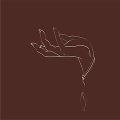 Vector illustration of a silhouette of a female hand on a brown background
