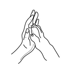 Two hands with fingers crossed. Vector illustration in doodle style.