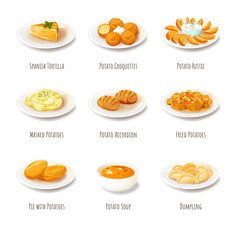 Menu with potato dishes for restaurant or canteen